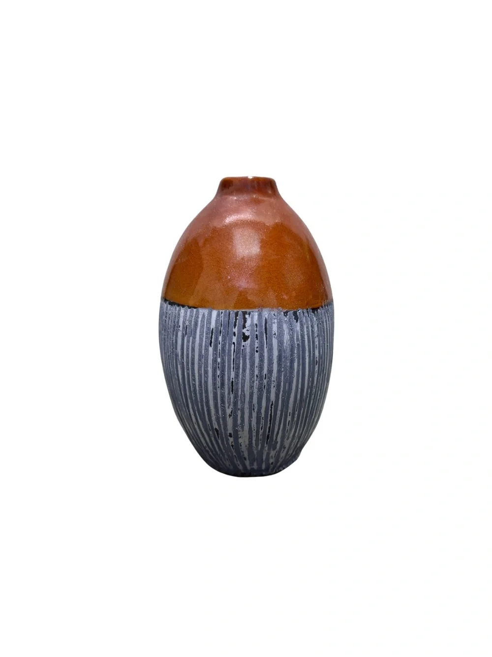 Ceramic Two-Tone Orange and Gray Textured Vase - Home Accents